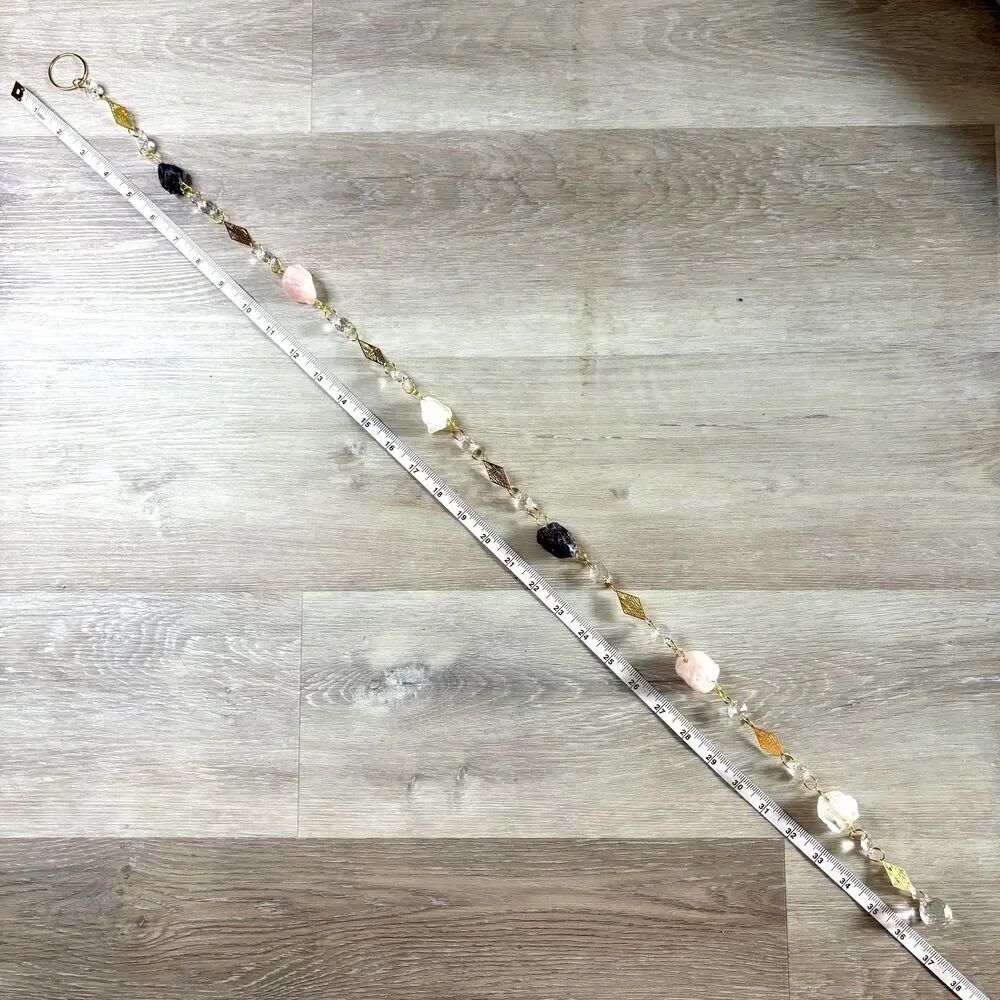Raw Amethyst, Rose Quartz, Crystal Quartz Gemstone Wall Hanging, Crystal Prism